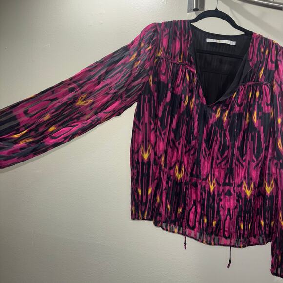 Marie Oliver Silk Top- 100% Silk Boho Print Blouse - Picture 5 of 15